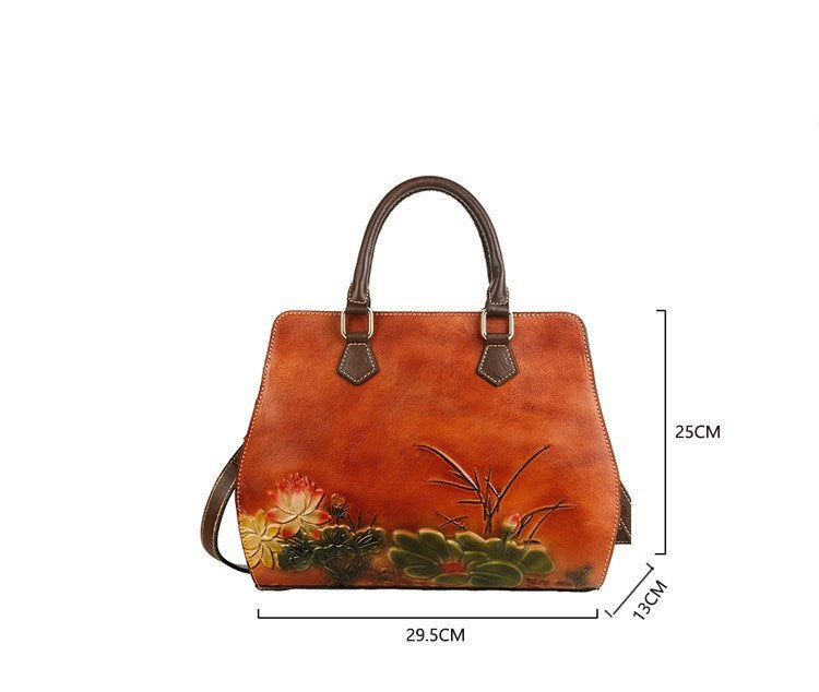 Desert Flowers Leather Handbag - Elegance Inspired by Nature - Boho & Butterflys