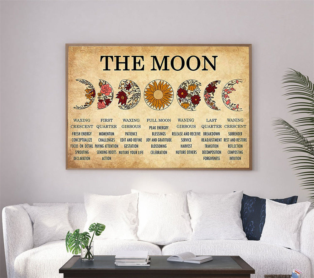 Vintage Moon Phase Canvas Wall Art - Boho & Butterflys