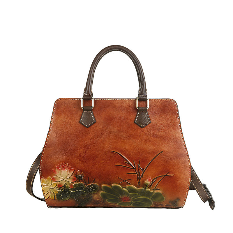 Desert Flowers Leather Handbag - Elegance Inspired by Nature - Boho & Butterflys