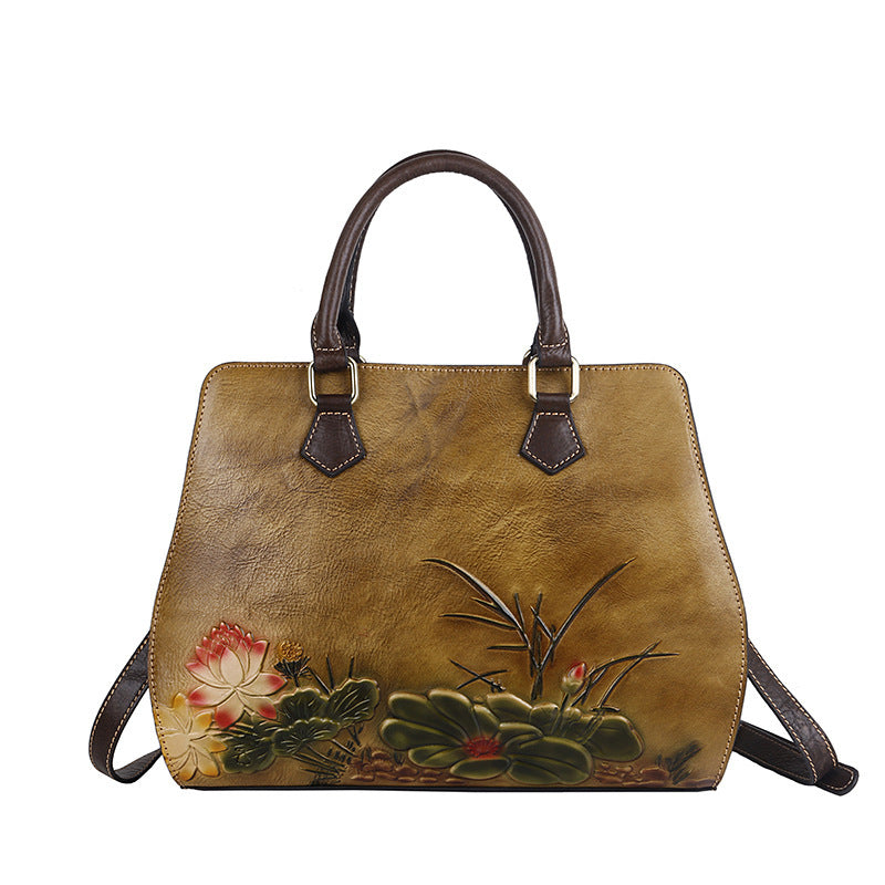 Desert Flowers Leather Handbag - Elegance Inspired by Nature - Boho & Butterflys