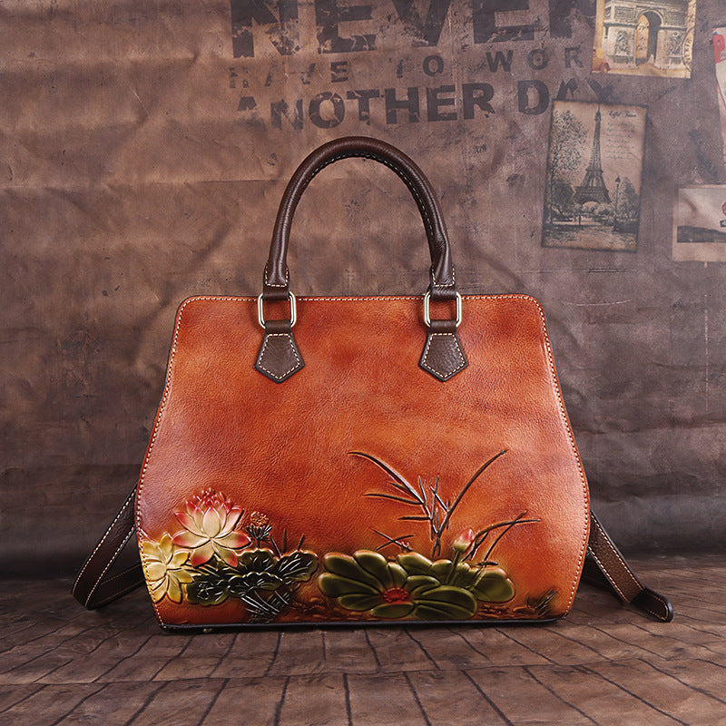 Desert Flowers Leather Handbag - Elegance Inspired by Nature - Boho & Butterflys