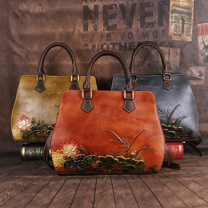 Desert Flowers Leather Handbag - Elegance Inspired by Nature - Boho & Butterflys