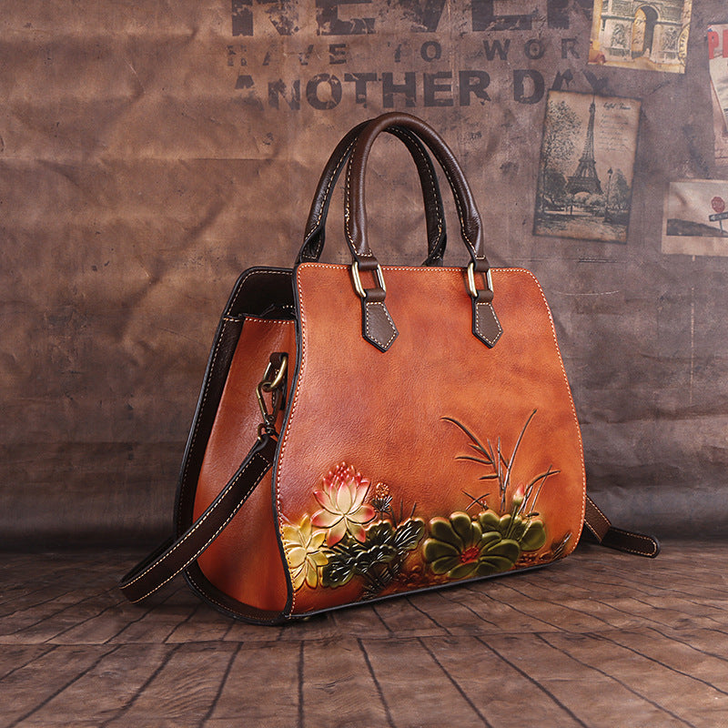 Desert Flowers Leather Handbag - Elegance Inspired by Nature - Boho & Butterflys