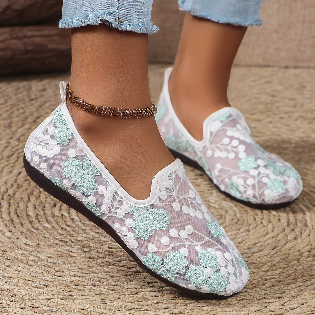 Stylish Lace Embroidered Casual Loafers -  Comfort for Everyday Wear - Boho & Butterflys